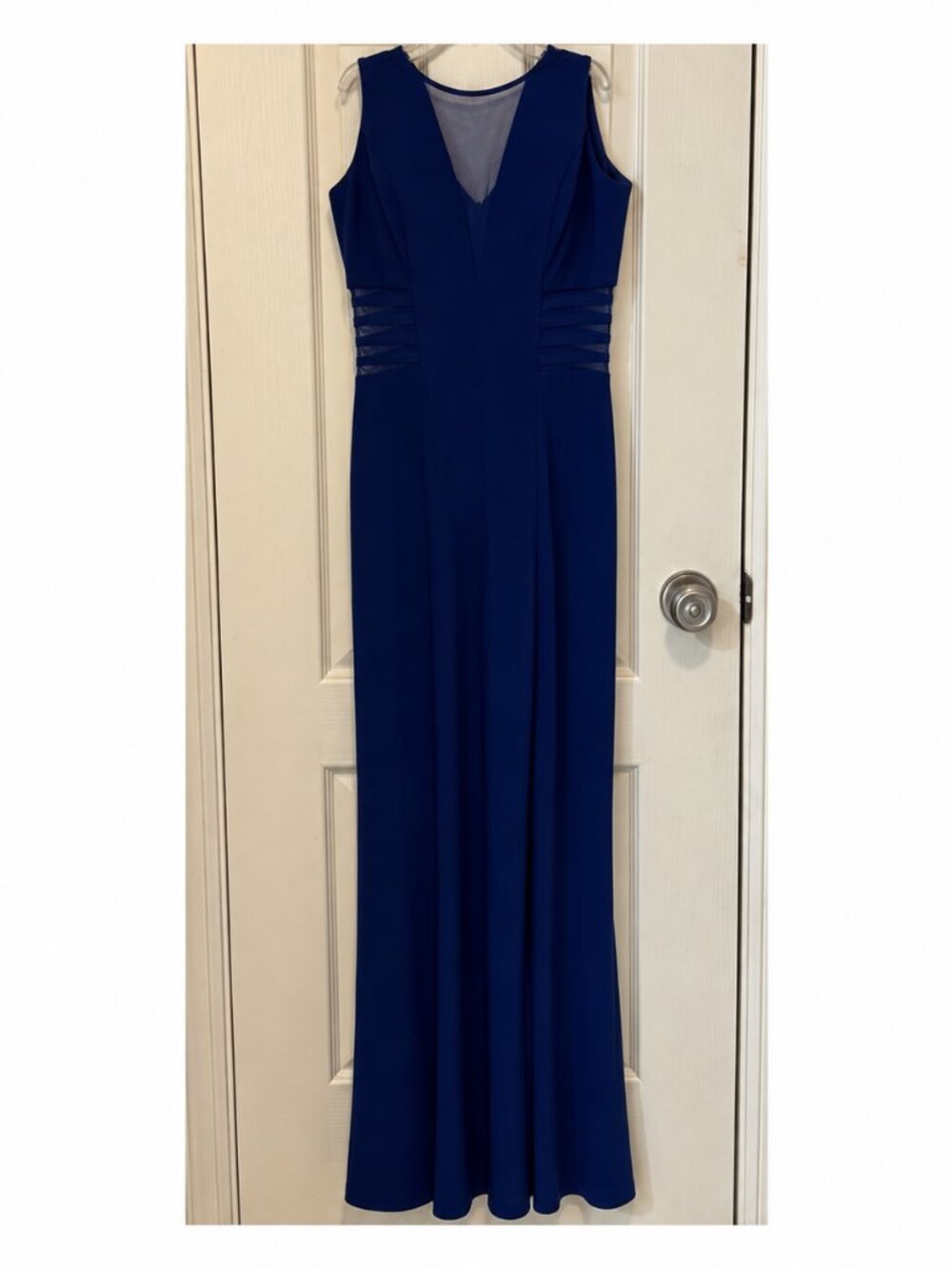 Morgan & Co Royal Blue Illusion Mesh Formal Gown Size 3/4